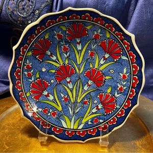 TURKISH IZNIK DESIGN CERAMIC PLATE FROM Istanbul 7” Blue Red and White